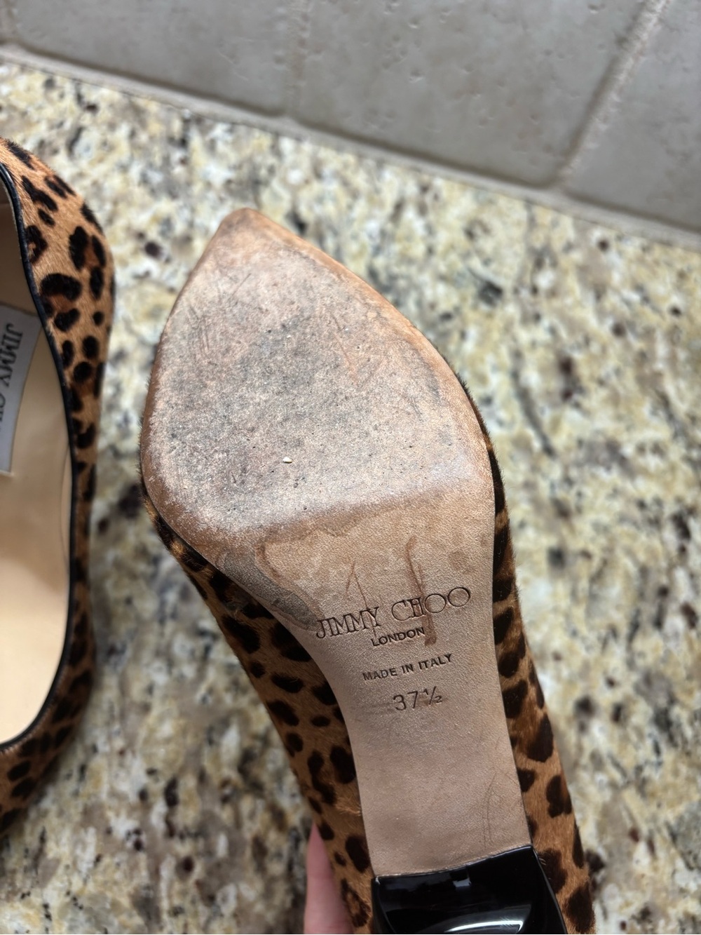 Jimmy Choo Leopard-Print Pumps with Black Patent Pointed Toe - Picture 6 of 9
